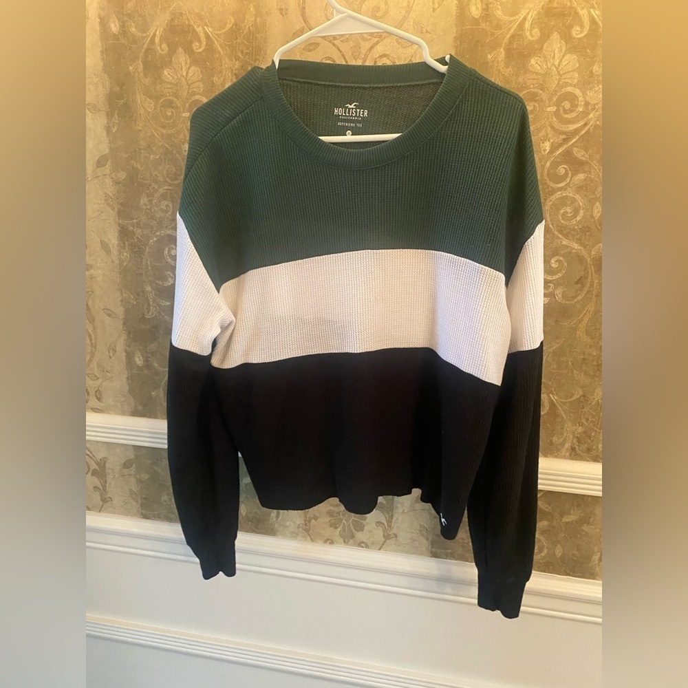 Hollister Green, White, and Black Sweater